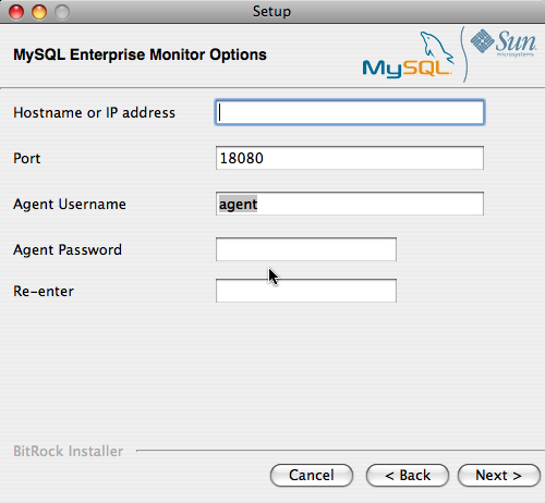 Installing MySQL Enterprise Service Agent on Mac OS X:
                MySQL Enterprise Service Manager Options